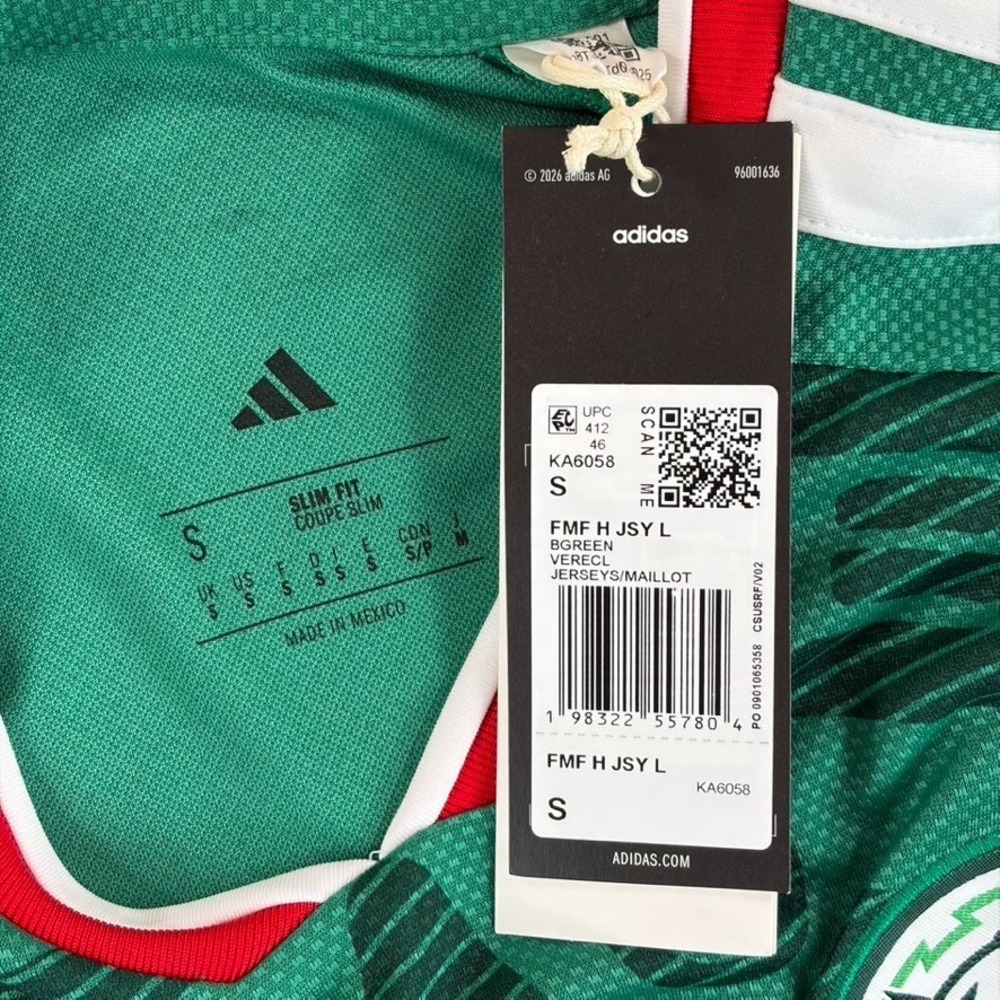 ADIDAS Mexico 26 Home Long Sleeve Jersey in Green Men Small Slim Fit NWT - Picture 2 of 12